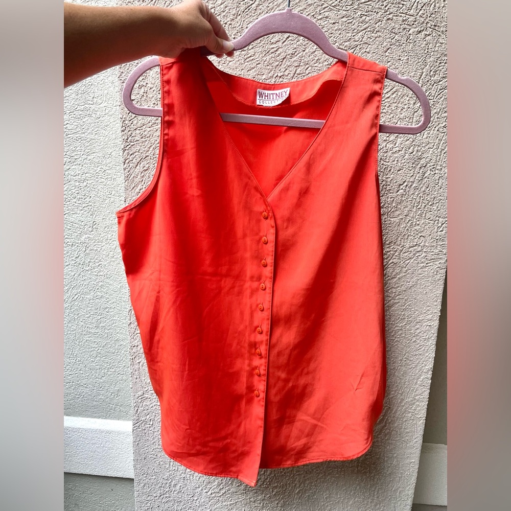 90s Whitney M Collection Coral V-Neck Sleeveless Button-Front Tank